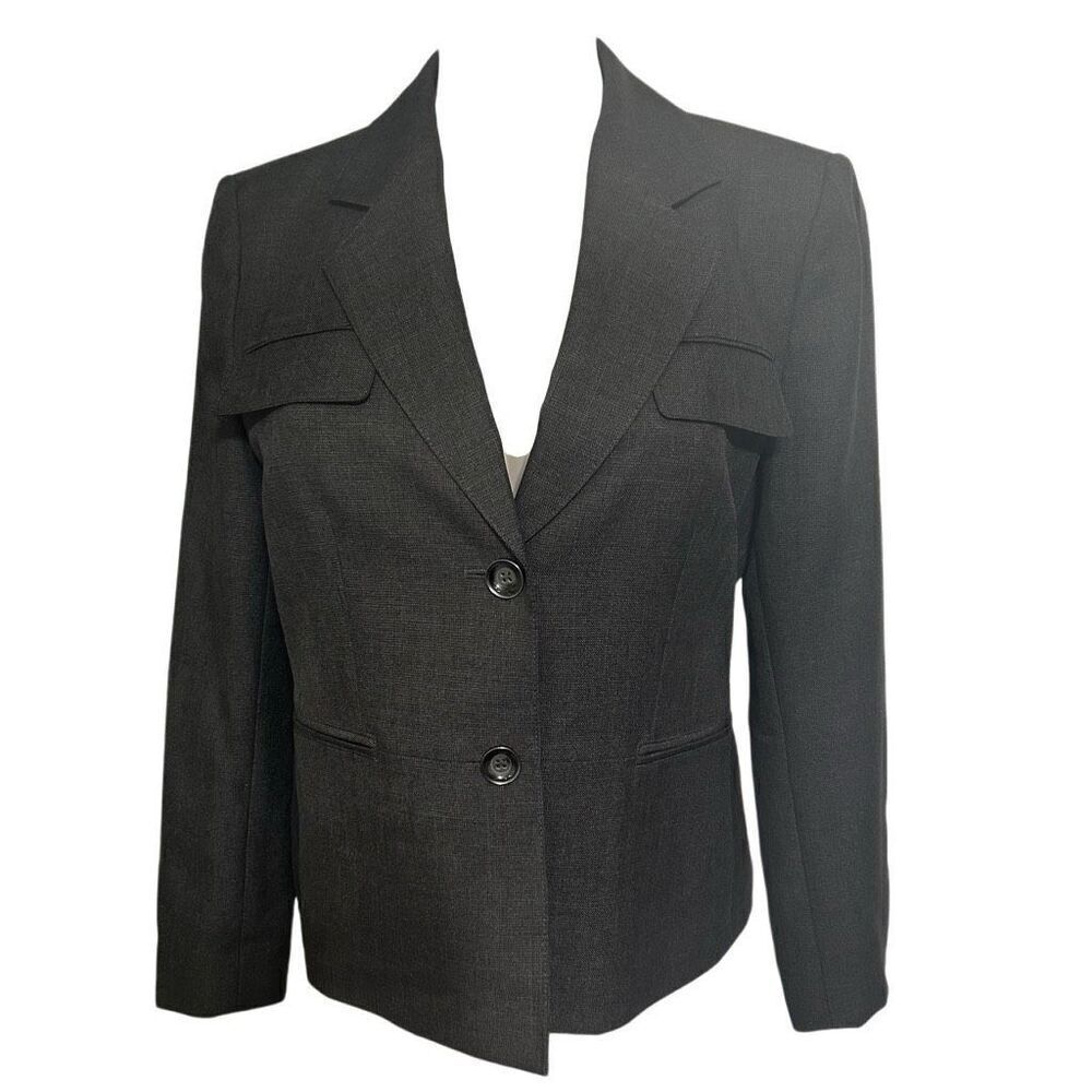 NWOT Kasper Blazer Women's 12P Dark Grey Two Button Front Notched Collar Lined